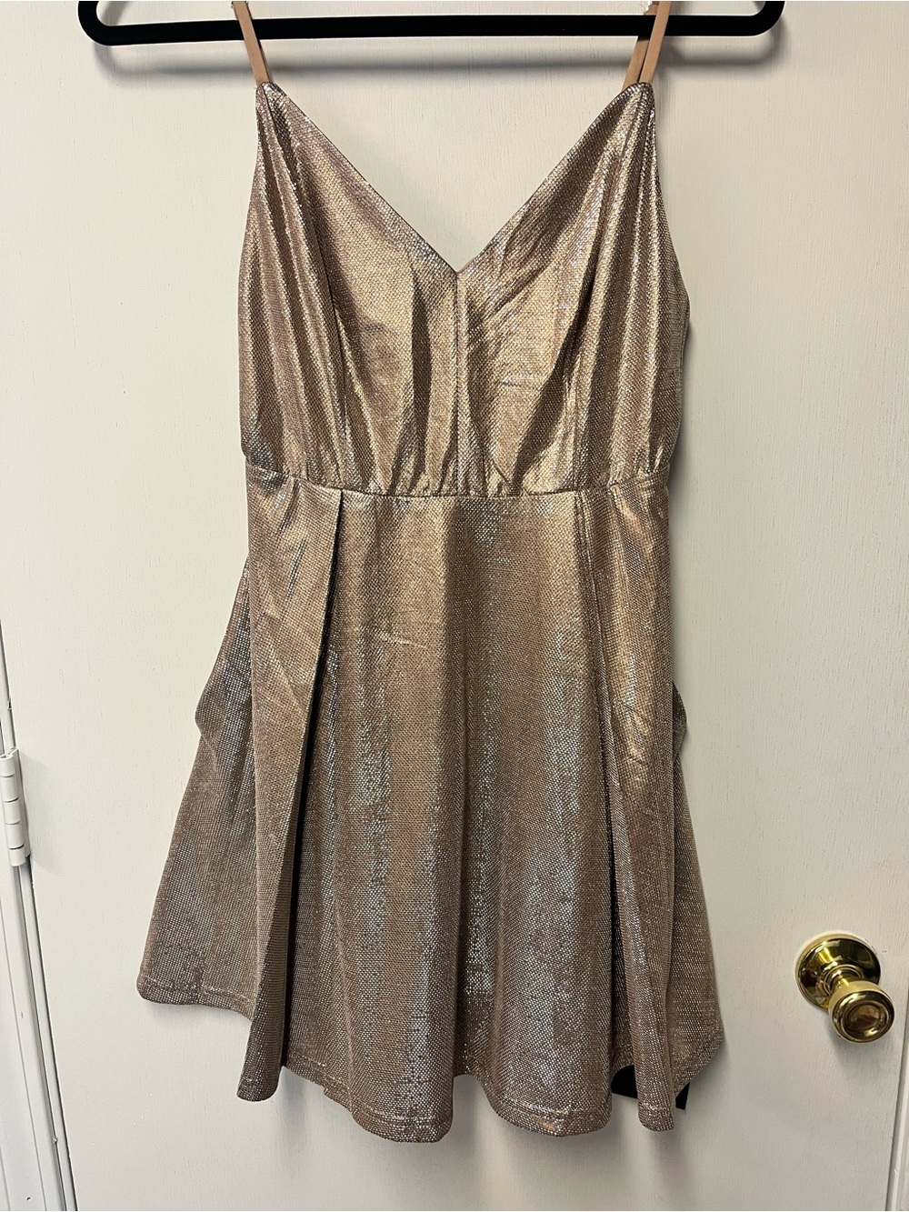 Lulus NWT Gold Metallic Fit & Flare Mini Dress